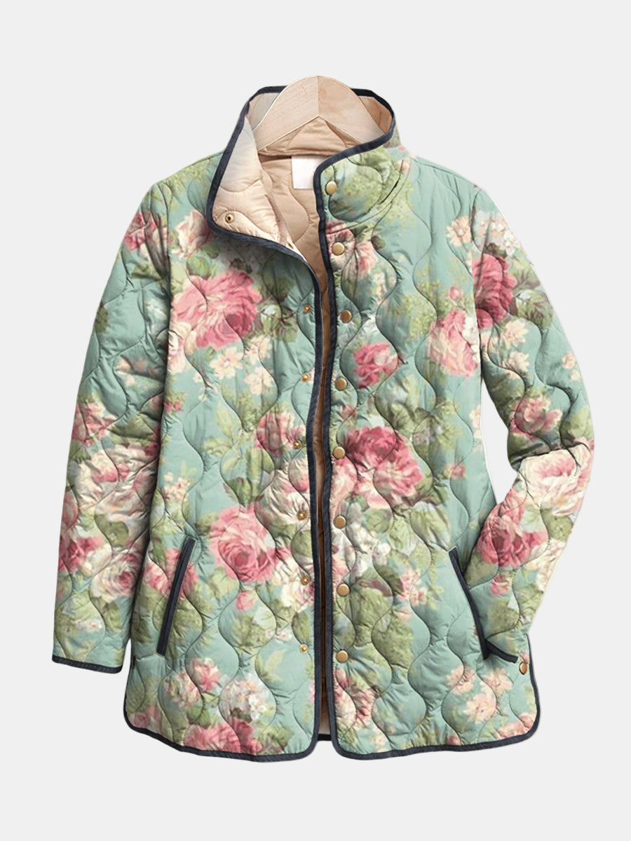 Carys | Quilted Jacket with Retro Floral Patterns