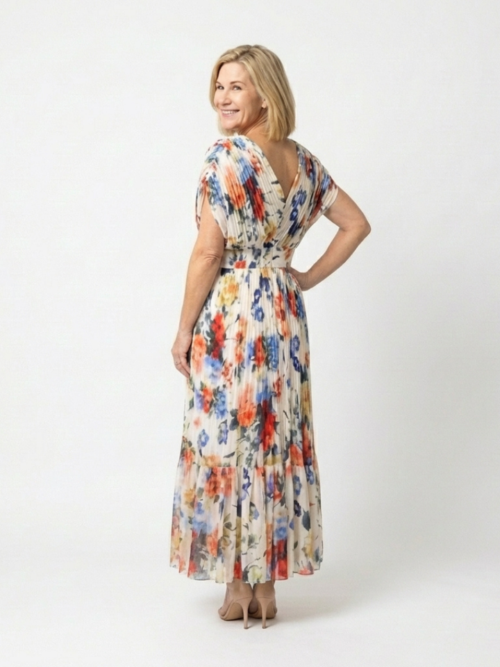 Savannah | Short Sleeve Pleated Floral Midi Dress