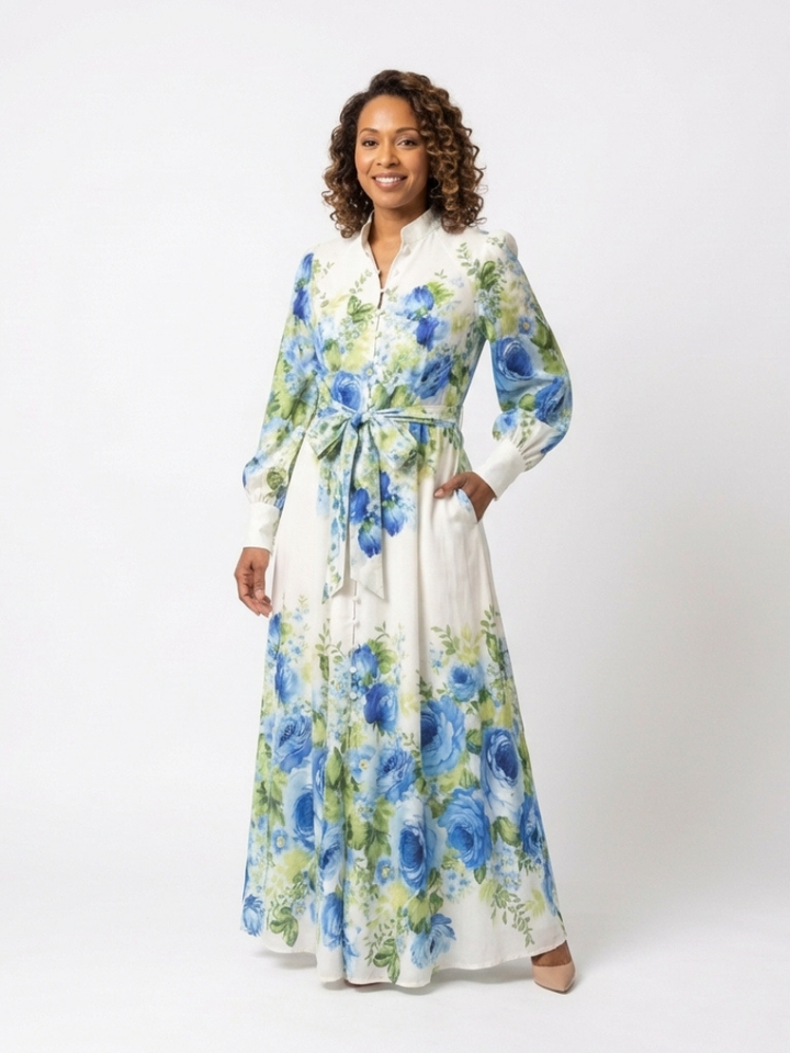 Harper | Long Sleeve Floral Button Front Maxi Dress