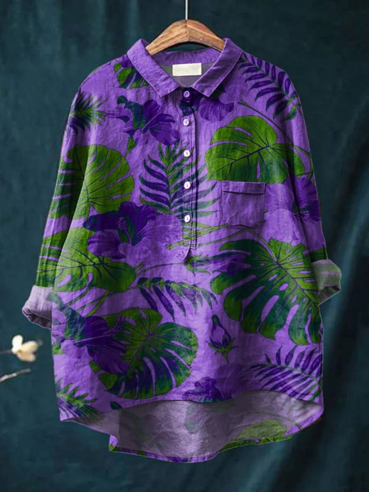 Isaline | Women’s Tropical Leaf Print Casual Shirt