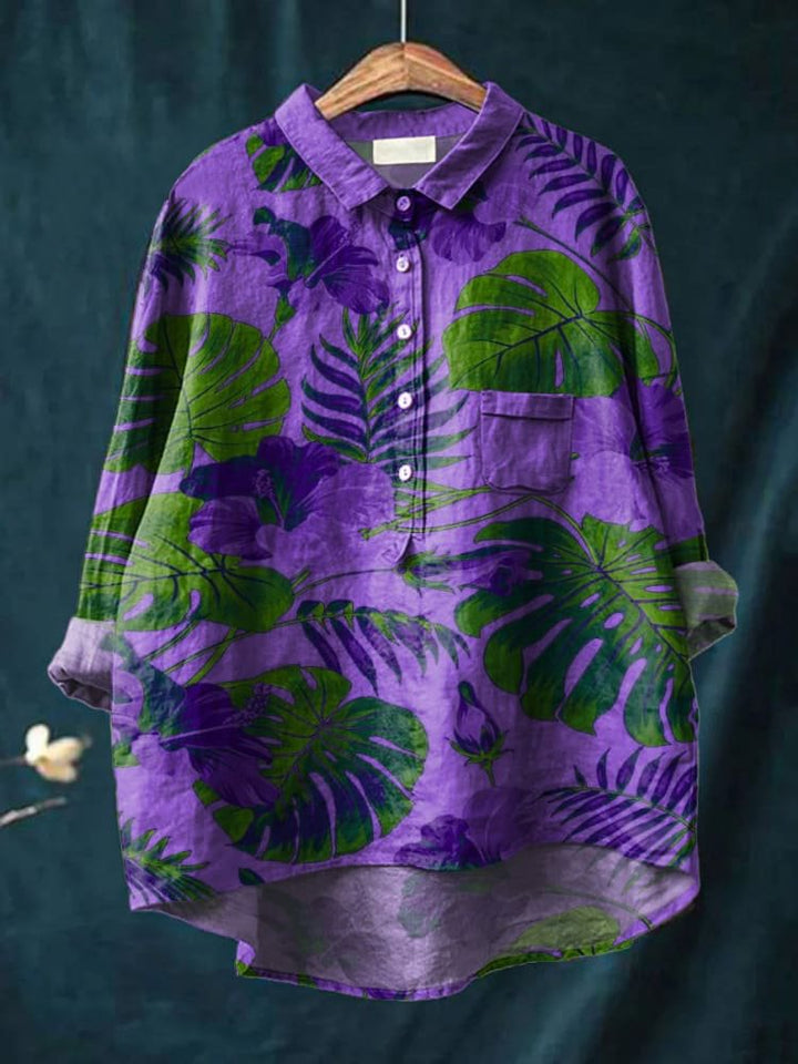 Isaline | Women’s Tropical Leaf Print Casual Shirt