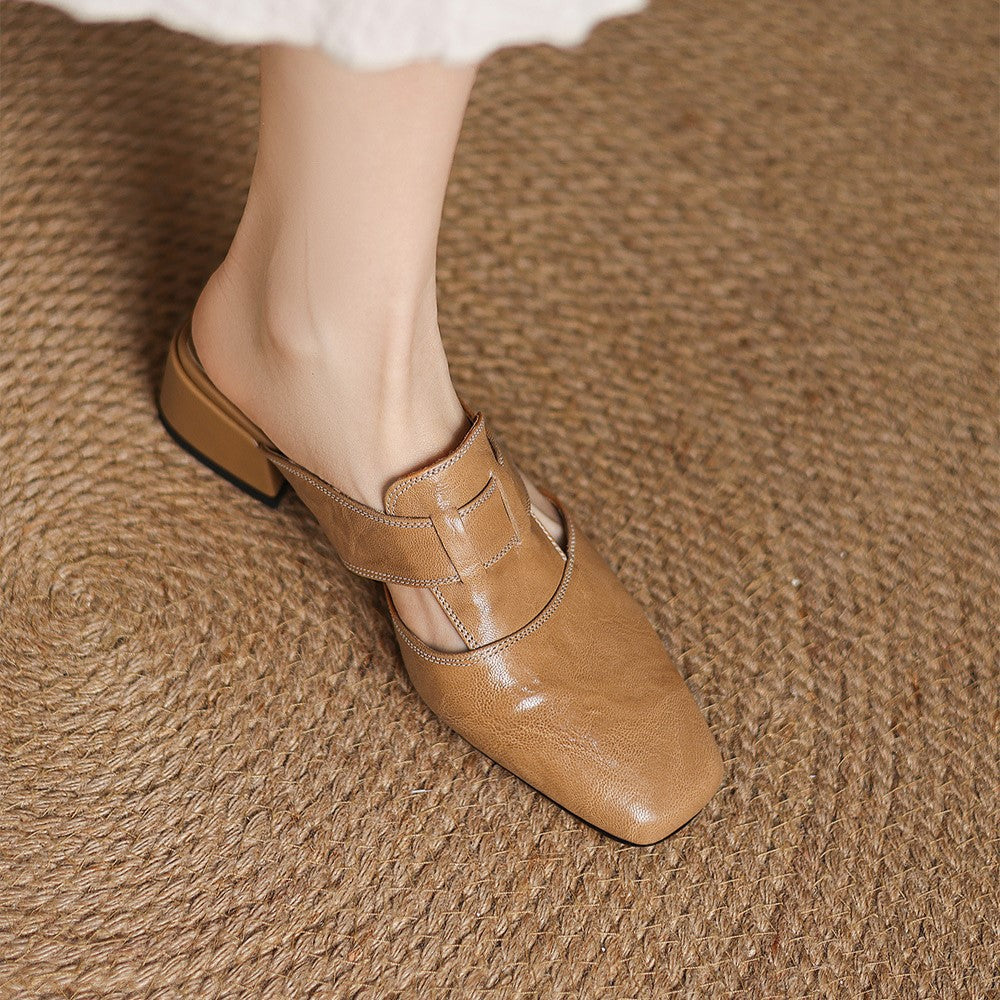 Rosel Leather Mules with Square Toe Shape
