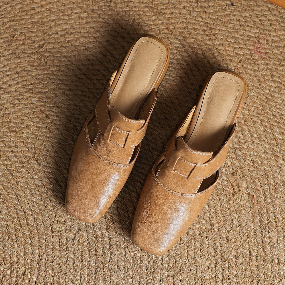 Rosel Leather Mules with Square Toe Shape