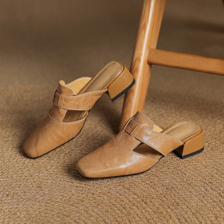 Rosel Leather Mules with Square Toe Shape