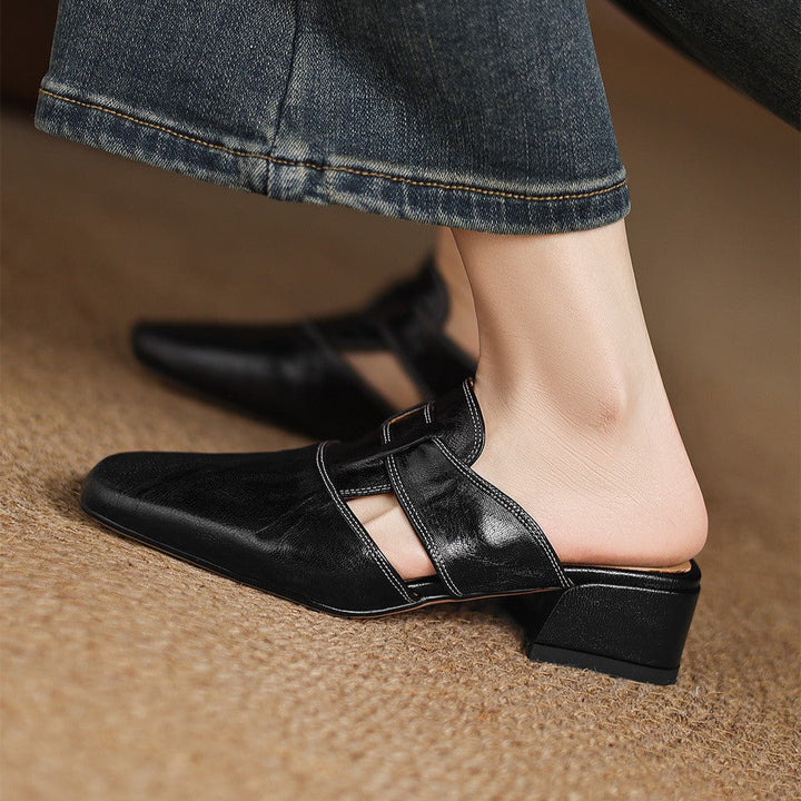 Rosel Leather Mules with Square Toe Shape
