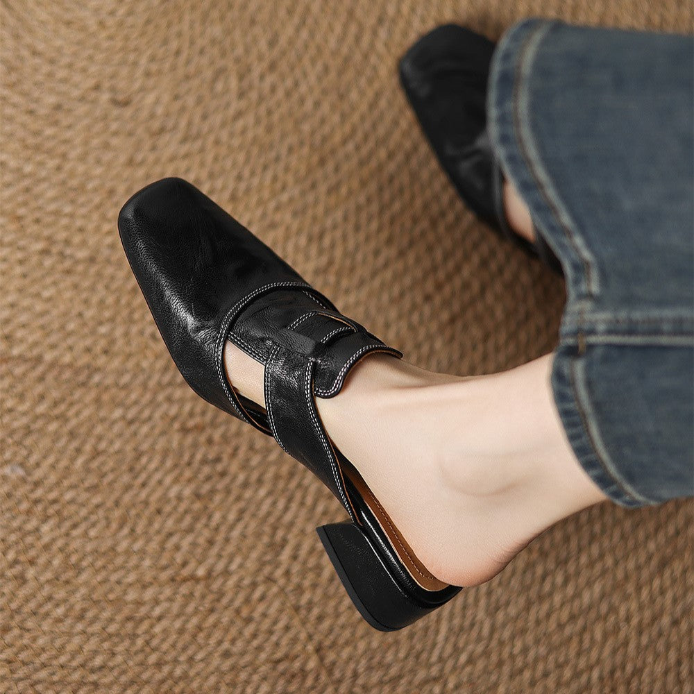 Rosel Leather Mules with Square Toe Shape