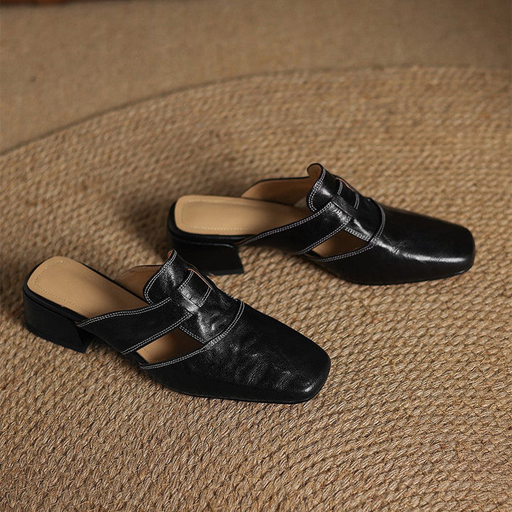 Rosel Leather Mules with Square Toe Shape