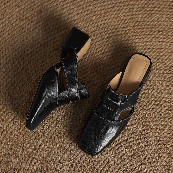 Rosel Leather Mules with Square Toe Shape