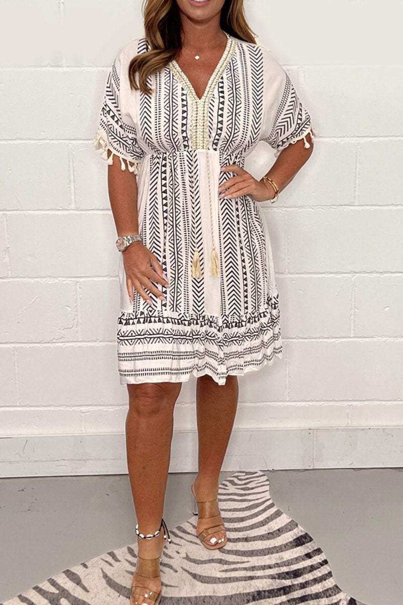 Gail - Vintage Bohemian Dress with Ethnic Print