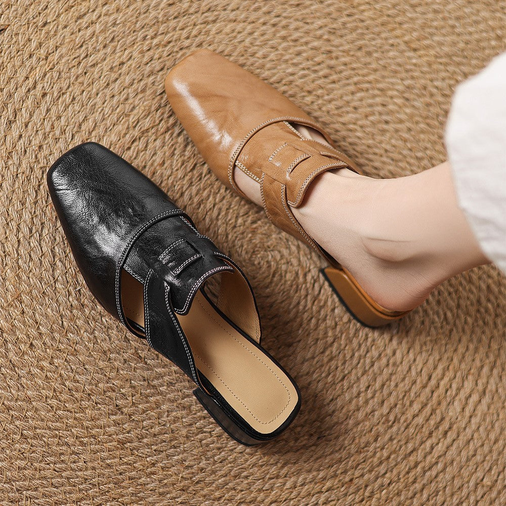 Rosel Leather Mules with Square Toe Shape