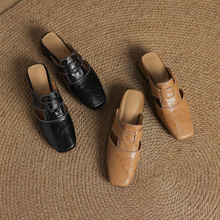Rosel Leather Mules with Square Toe Shape