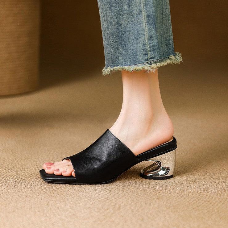 Virelle Curve Leather Mules with Heel