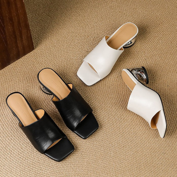 Virelle Curve Leather Mules with Heel