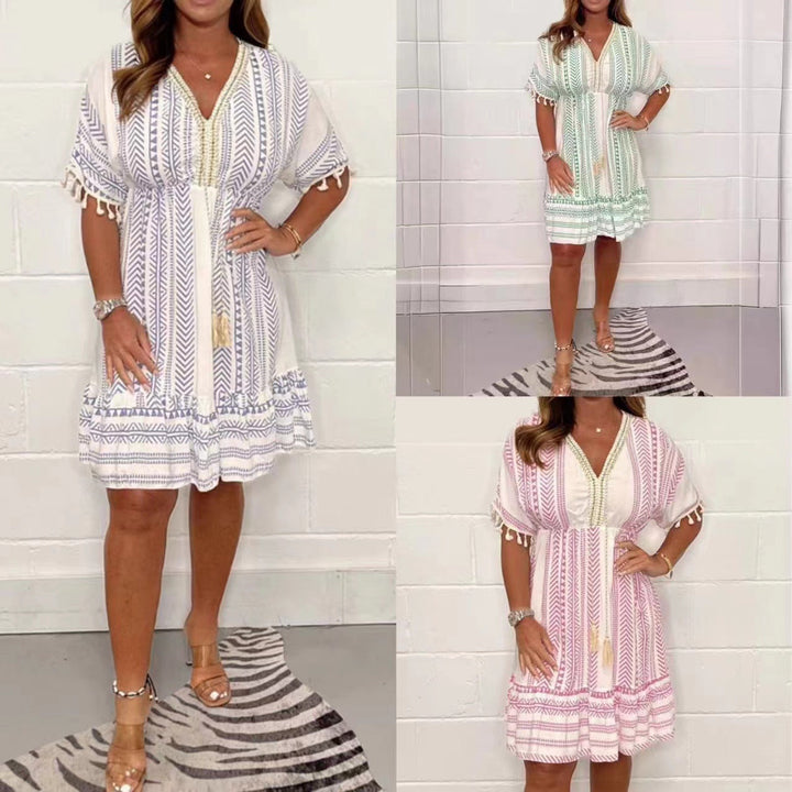 Gail - Vintage Bohemian Dress with Ethnic Print