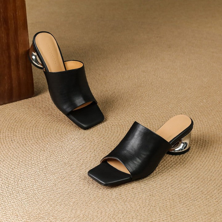 Virelle Curve Leather Mules with Heel