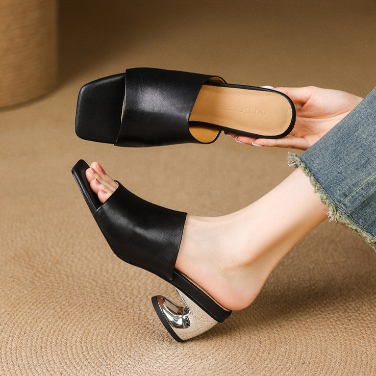 Virelle Curve Leather Mules with Heel